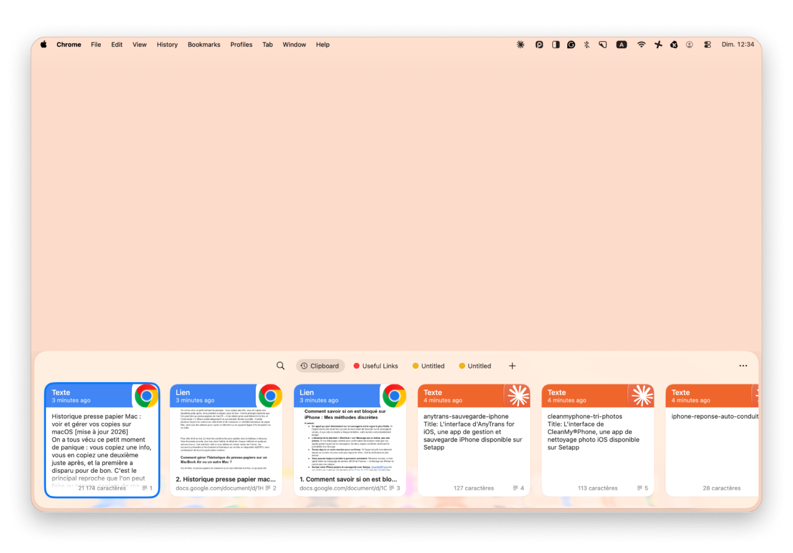 L'interface de Paste affichant l'historique du presse-papiers, une app de gestion du presse-papiers disponible sur Setapp